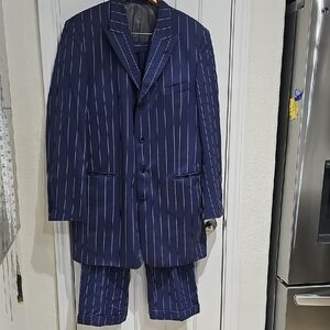Navy Pinstripe Men's Suit Blazer and Pants